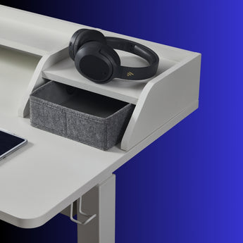 The desk accessory set includes one desk shelf, can be used as ipad stand, display shelf, and extra desk top storage space